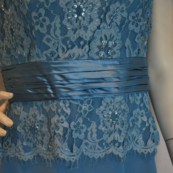 Long Blue Mothers Gown Lace Chiffon Satin Trim SS - Picture 4 of 8